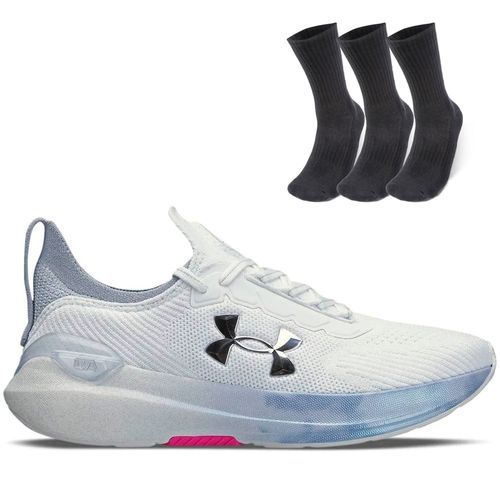 Kit 1 Tênis de Corrida Feminino Under Armour Charged Hit e 1 Pct com 3 pares de Meia cano alto