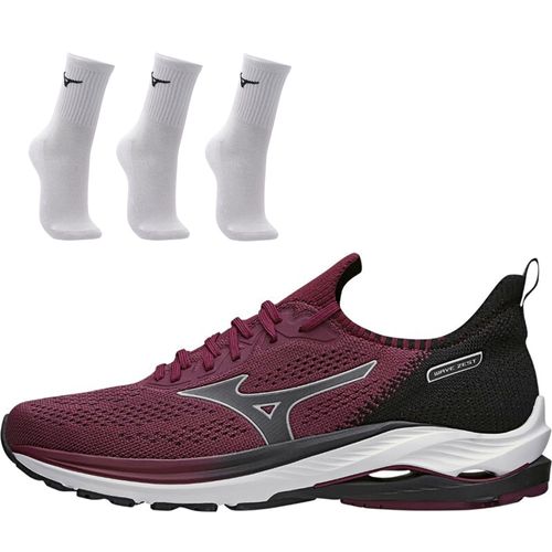 Kit 1 Tênis de Corrida Masculino Mizuno Wave Zest e 3 pares de Meia Cano Médio