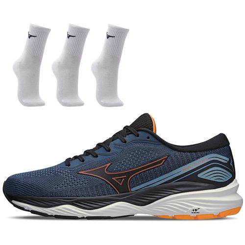 Kit 1 Tênis de Corrida Masculino Mizuno Wave Falcon 5 e 3 Pares de Meia Cano Médio