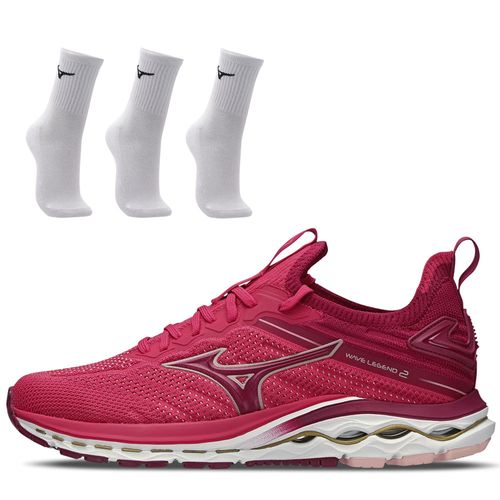 Kit 1 Tênis de Corrida Feminino Mizuno Wave Legend 2 e 3 Pares de Meia Cano Médio